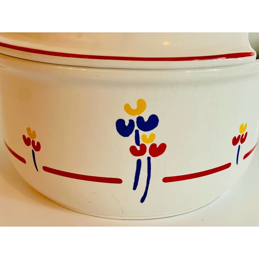 Vintage 1980s Riva Designs Japan White Ceramic Tulip Print Soup Tureen